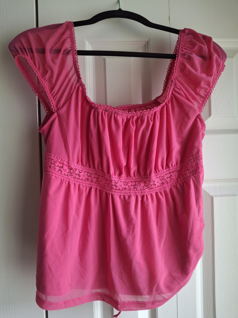 SHEIN Hot Pink Scoop-Neck Lace Waist Blouse